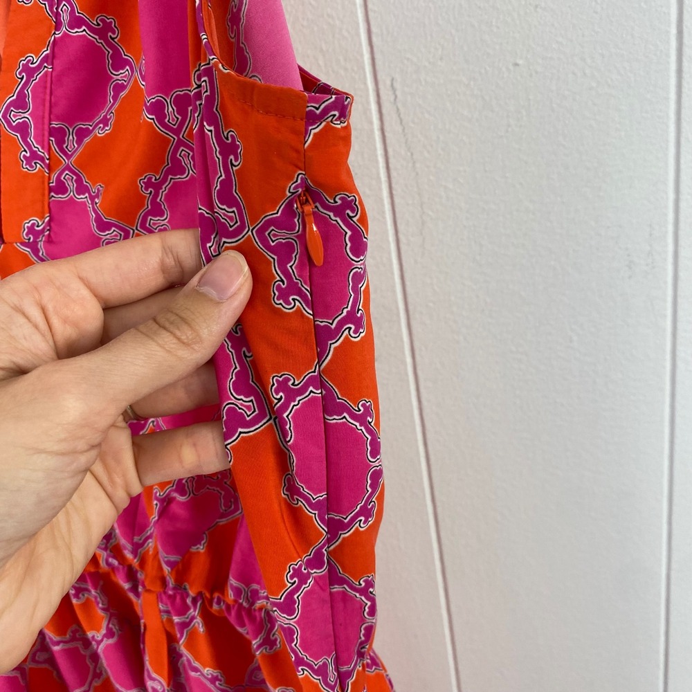 Banana Republic Orange Pink Geometric Maxi Dress Sleeveless V-Neck Size 10 - Picture 7 of 11